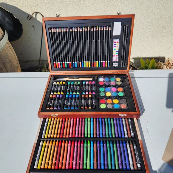 NEW LARGE Wood Box Art Kit Painting Drawing Supplies Set School Storage Box Org - Picture 15 of 16